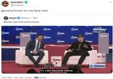 A tweet reading "genuine frown on my face man." The tweet is in response to Musk saying "I am become meme."