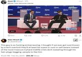 "Gravity Falls" creator Alex Hirsch commenting on Musk saying "I am become meme." The post reads, "I thought if we ever got overthrown by a tech overlord they’d at least be suave or cool or self aware instead of the most insecure tryhard midlife crisis dork sweating through his hair-plugs begging  people to like him."