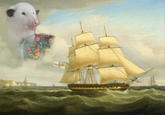 A "photoshop":https://knowyourmeme.com/memes/sites/photoshop image of a possum eating Fruit Loops next to the HMS _Undaunted_ ship.