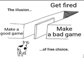 The illusion... Get fired Make a good game Make a bad game ...of free choice.
