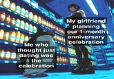 Monthiversary | /r/memes Me who thought just dating was the celebration made with mematic My girlfriend planning our 1-month anniversary celebration