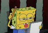 September 3rd, 2014 Tumblr post by @spongebob A "GIF":https://knowyourmeme.com/memes/cultures/gif of SpongeBob sticking his tongue out and tapping his head with a pencil while looking at a notepad and saying, "Come on, think!" The "image macro":https://knowyourmeme.com/memes/image-macros and "reaction meme":https://knowyourmeme.com/memes/reaction-images is typically used to joke about thinking hard about something.