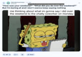 May 6th, 2018 post on /r/BikiniBottomTwitter An "image macro":https://knowyourmeme.com/memes/image-macros of SpongeBob sticking his tongue out and tapping his head with a pencil while looking at a notepad and saying, "Come on, think!" The "GIF":https://knowyourmeme.com/memes/cultures/gif and "reaction image" is typically used to joke about thinking hard about something.