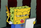 SpongeBob Pencil Thinking Meme Template A blank template of the SpongeBob "Come On, Think!" or SpongeBob Thinking meme format, which shows the character holding a pencil while looking closely at a notepad in front of him.
