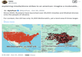 Memes joking about how complex topics must be explained to Americans in "burger terms" began gaining traction after 2020, as seen in this October 2024 tweet by @n4ssie that reads, "explaining missile/drone strikes to an american: imagine a mcdonalds…" The tweet was posted in response to a dotted map showing McDonalds locations in American, and Russian drone strike targets in Ukraine.