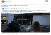 Memes joking about how complex topics must be explained to Americans in "burger terms" began gaining traction after 2020, as seen in this February 2025 tweet by @maxie_paws that translates to, "Americans when they have to explain the terrible consequences of a war: okay imagine a McDonald's." The tweet was posted in response to a post about the first McDonald's in Kyiv being bombed by Russia. 