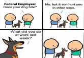 Federal Employee: Does your dog bite? No, but it can hurt you in other ways. ノ D. What did you do at work last week? D₁
