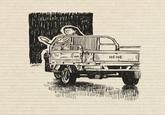 A redraw of a photo of a fallen power line. The redraw is of a man in a truck in the photo.