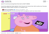 The mother character children's cartoon _Peppa Pig_ announced that she is expecting her third child on a British morning news show on February 27th, prompting several internet users to make memes and jokes. This tweet shows an X user jokingly posing as Daddy Pig, saying, "and i’m announcing that the kid is NOT MINE."