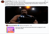 The mother character children's cartoon _Peppa Pig_ announced that she is expecting her third child on a British morning news show on February 27th, prompting several internet users to make memes and jokes. This tweet shows an X user joking about a series of misfortunes befalling Peppa Pig's family.