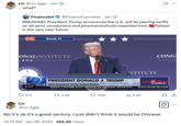 Liv @Liv_Agar ⚫ Jan 28 ... .what? Financelot @FinanceLancelot • Jan 27 BREAKING: President Trump announces the U.S. will be placing tariffs on all semi-conductors and pharmaceuticals imported from in the very near future Taiwan LIVE Doral, FL CONG ONALINSTITUTE GRESSIONAL INST PRESIDENT DONALD J. TRUMP 3:20 PM PT 47th President of the United States 1:17 ISTITUTE SENATE CONFIRMS SCOTT BESSENT AS TREASURY SECRETARY Just the News. NO NOISE WHITE HOUSE RELEASE 514 14.9K 156K ili 6.1M Liv @Liv_Agar No it's ok it's a good century. I just didn't think it would be Chinese • 12:19 AM Jan 28, 2025 652.4K Views Σ Q <] ..