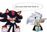 An image of Shadow telling Silver to lock in. A speech bubble reading "Can you lock the f--- in" is over his head.