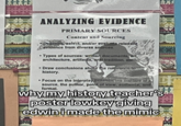 ANALYZING EVIDENCE PRIMARY SOURCES Content and Sourcing Describe select, and/or evaluate relevant Sevidence from diverse sources. Types of sources: written documents, arty architecture, artifacts, oral tradition, etc. Draw conclusions about the relevanc history. Focus on the interplay between the content of source, the author, point of view, audience, and formal. why my history teacher's elun TeLubliny, and poster lowkey giving edwin i made the mimic