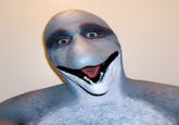 A photo of the "Dolphin Man" smiling with his mouth open, sourced from the website of the latex prosthetic manufacturer NorthFur FX. The image inspired the Dolphin Man "creepypasta":https://knowyourmeme.com/memes/creepypasta.