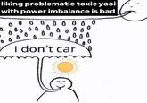 An exploitable meme based on a Chinese "I don't car" edit of an original webcomic by @constantbageltherapy. The comic shows a circle, presumably the sun, forming a speech-bubble-cloud raining down on a smiling teddy bear. The comic is altered to show Chinese text that reads, "Your English sucks," even as the @hlamouo's mascot smiles as says, "I don't car."