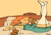 A redraw of the cover for the 1955 book "Crackers In Bed." The redraw features a girl version of Tintin.