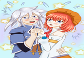 Namco.- Tales of Symphonia: Genis Sage and Seles Wilder on a date
https://www.deviantart.com/kawaiistorm/art/Tales-of-Symphonia-Genis-and-Seles-in-a-park-835935407