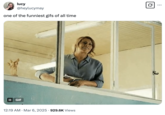 A March 2025 tweet that uses a GIF showing Karla Sofia Gascon flashing a gun in a scene from the 2024 film _Emilia Pérez_, calling it the "funniest GIF of all time."