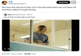 A March 2025 tweet that uses a GIF showing Karla Sofia Gascon flashing a gun in a scene from the 2024 film _Emilia Pérez_, joking about how it applies to, "men...in the bay area when you cut them off
and they realize it's a girl driving."