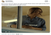 A post that uses a GIF of Karla Sofia Gascon flashing a gun in a scene from the 2024 film _Emilia Pérez_, alongside text that reads, "Gonna be real you guys I've seen Emilia Perez twice and I genuinely don't remember what scene this gif is from."
