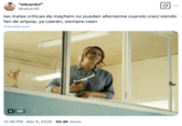 A post that uses a GIF of Karla Sofia Gascon flashing a gun in a scene from the 2024 film _Emilia Pérez_, alongside text that translates to, "Mayhem's bad reviews can't affect me when I grew up being an artpop fan, they will fall, they always fall."