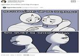 A joke about late 2010s memes based on the Both Splitted Due Different Views meme.