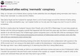 A Reddit post hypothesizing that the conspiracy theory about the rich eating mermaids is actually about children. The post was made by u/Charming_Touch5978.