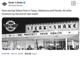 A tweet cited in discussions and debates about Steak and Shake employing explicitly "right-wing" imagery in their advertisements, including Fraktur font graphics, "anti-seed-oil messaging":https://knowyourmeme.com/memes/seed-oils, and "AI-generated images":https://knowyourmeme.com/memes/cultures/ai-art.