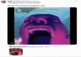 Tweet quoting a video of comedian Dan Hentschel screaming with his face painted red to joke about the video game _Monster Hunter_. 