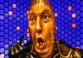 An image of Trump edited to resemble the "Trapped in a Computer Simulation" scene from the 1992 film _The Lawnmower Man_.