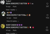 A compilation of TikTok comments. Each comment reads "India disrespect button."