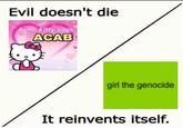 Evil doesn't die hello kitty says: ACAB girl the genocide It reinvents itself.