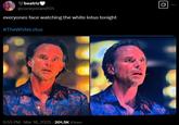 A tweet reading, "everyones face watching the white lotus tonight." The tweet shares a shocked reaction of Walton Goggins.