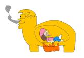 A drawing of Meg Griffin from "Family Guy" being tortured in a brazen bull. The bull resembles Peter Griffin, her dad.