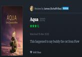 AQUA Ginta Zilbaloža īsfilma Review by James (Schaffrillas) PATRON Aqua 2012 Watched 15 Mar 2025 This happened to my buddy the cat from Flow 446 likes
