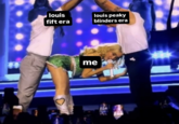 Meme based on Sabrina Carpenter's Paris night two "Juno Pose," where she simulated the "Eiffel Tower" sex position by bending over between two backup dancers.