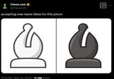 A post by chess.com. The post jokes about renaming the bishop.