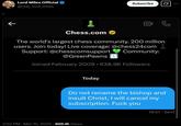 A DM sent by Lord Miles to chess.com. He criticizes them for joking about renaming the bishop.
