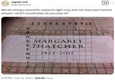 A Margaret Thatcher grave version of the Piss Coordinates meme.