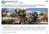 That Park Place @TPPNewsNetwork. Follow Ubisoft Appears To Confirm 'Assassin's Creed Shadows' Protagonists Yasuke And Naoe Are LGBTQ+ 月 X thatparkplace.com Ubisoft Appears To Confirm 'Assassin's Creed Shadows' Protagonists Yas... Assassin's Creed Shadows developer Ubisoft appeared to confirm that the game's two main protagonists Yasuke and Naeo are LGBTQ+ characters. 10:04 AM - May 22, 2024