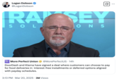 Dave Ramsey meme reacting to the news that American restaurant takeout delivery service Doordash is partnering with Swedish fintech company Klarna to provide food delivery with a buy-now, pay-later scheme that allows consumers to pay for their food in installments. 