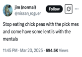 A "tweet":https://knowyourmeme.com/memes/sites/twitter-x that uses the "Come Eat Lobster With a Monster" "phrasal template":https://knowyourmeme.com/memes/snowclone, using the "slang":https://knowyourmeme.com/memes/internet-slang term "Pick Me":https://knowyourmeme.com/memes/pick-me-girl.