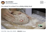 BumbleBoi @therealbee1004 i'm a blud i'm a blud i'm a diddy diddy blud 0 (80) /11 • 1:34 PM Mar 20, 2025 234.1K Views • NEW EPISODE CN CARTOON NETWORK