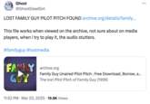@GhostTheDeadGirl from the "Lost Media Wiki's":https://knowyourmeme.com/memes/sites/the-lost-media-wiki Discord community found the full 16-minute pilot of the television sitcom _Family Guy_ on the personal website of animator Robert Paulson. 
