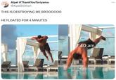 HE FLOATED FOR 4 MINUTES A post drawing attention to the 4-minute-long pool dive in Ashton Hall's video