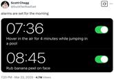 alarms are set for the morning A meme referencing Ashton Hall's 7:36 pool dive.