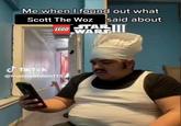 A reaction image of TikToker @frumpybroom115 in Peppino cosplay looking disappointed at his phone. The meme is about Scott the Woz saying something negative about lego star wars iii.