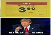 SALE Ground Bork 80% Lean 20% Fat 2 lb 350 Sold in 2 LB pkg at $7.00 LB 15 0002718256550 Print Date: 03/18/25 54165 dem THEY'RE EATING THE DOGS