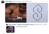 Tweet inspired by fitness influencer "Ashton Hall's":https://knowyourmeme.com/memes/people/ashton-hall "morning routine":https://knowyourmeme.com/memes/ashton-halls-morning-routine, joking that he may be doodling a Cool S. 