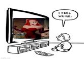 A meme showing a kid watching Jessica Rabbit from "Who Framed Roger Rabbit?" on the TV. He says, "I feel weird," suggesting he is attracted to her.